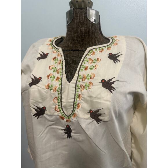 Vintage Mexican cream embroidered tunic size L - Picture 3 of 6